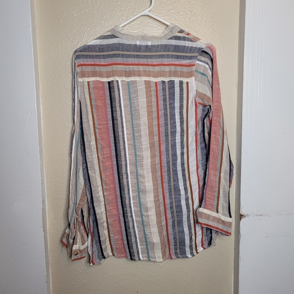 Chic Connection Striped Shirt Womens Size Medium Roll Tab Sleeves - Picture 2 of 9